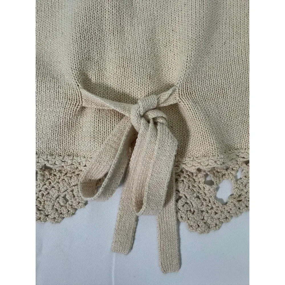 Vintage Cape Isle Knitters Crochet Sweater Vest Ramie Cotton Tie Back Boho